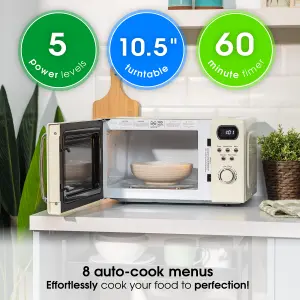 Abode Retro Microwave 20 Litre Cream Digital 700W, Mirror Finish, 8 Auto Cook Settings & Defrost, 5 Power Levels AMD2004C