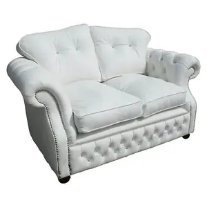 Chesterfield 2 Seater Crystal White Leather Sofa Settee Bespoke In Era style