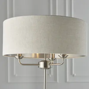 Floor Lamp Light - Brushed Chrome & Natural Linen - 3 x 40W E14 - Base & shade