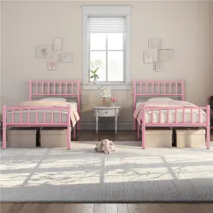 Yaheetech Pink 3ft Single Metal Bed Frame with Slatted Headboard and Footboard