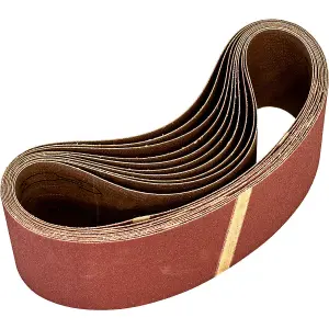 10 Pack of 75mm x 533mm Sanding Belts - 60 Grit Aluminium Oxide Cloth Backed