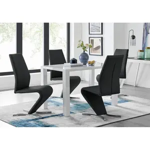 Pivero Dining Set with 4 Chairs Black / White / White