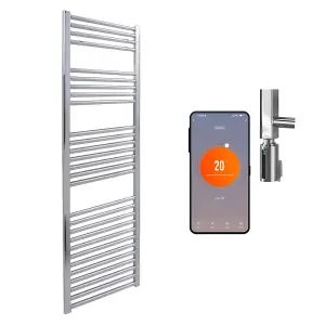 Bray WiFi Electric Heated Towel Rail With Thermostat, Timer, Straight, Chrome - W500 x H1400 mm