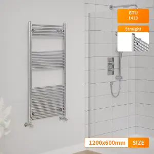 Right Radiators 1200x600 mm Straight Heated Towel Rail Radiator Bathroom Ladder Warmer Chrome