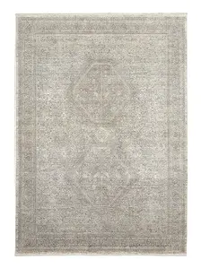 Cream Grey Luxurious Traditional Bordered Floral Rug Easy to clean Living Room and Bedroom-244cm X 305cm