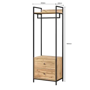 Alva Open Double Wardrobe with 2 Drawers Oak Storage Clothes Hanging Rail Stand