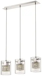 Luminosa Spring 3 Light Ceiling Pendant Chrome Glass Three Bar, G9