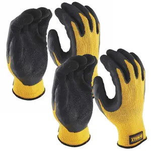 2 x Dewalt DPG70L EU Yellow Knit Back Latex Gloves - Large DEWGRIPPER