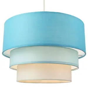 Contemporary Round Triple Tier Teal/Blue Cotton Fabric Pendant Light Shade