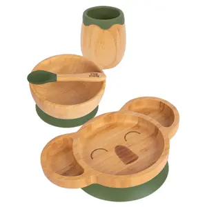 Tiny Dining 4pc Koala Bamboo Suction Baby Feeding Set - Olive Green