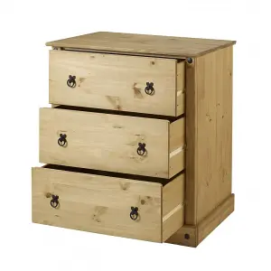 Mercers Furniture Corona 3 Drawer Budget Chest of Drawers Solid Pine with Mexican Styling