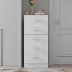 Tunis 5 Drawer Tall Slim Chest Of Drawers - Matt White