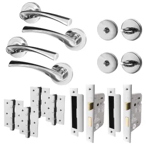 AFIT Chrome Bathroom Door Handle Set, Pack of 2 Turn & Release Set, Lock & Hinges 76mm - Novi Range