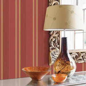 Galerie Palazzo Red Silk Stripe Embossed Wallpaper