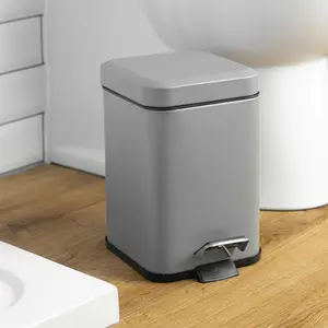 Square Bathroom Pedal Bin - 3 Litre Grey