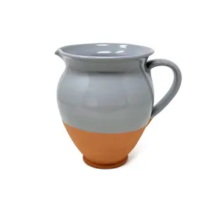 Rustic Pastel Half Dipped Terracotta Kitchen Large Belly Pourer Jug Grey 1.5L (H) 20cm