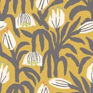 Hoopla Walls Chunky Flower Mustard Smooth Matt Wallpaper