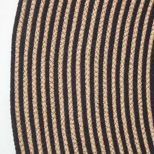 Homescapes Linen and Black Handmade Woven Spiral Braided Rug, 120 cm Round