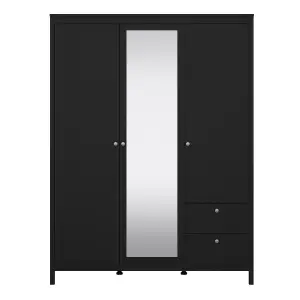 Madrid  Wardrobe with 2 doors + 1 mirror door + 2 drawers Matt Black