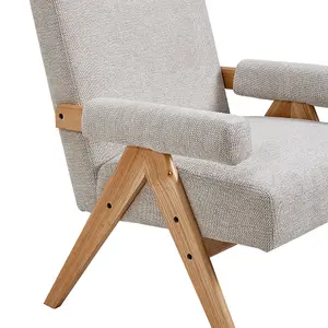 60 x 67 x 83.5cm Beige Linen Upholsteried Armchair with Wooden Legs for Living Room Bedroom