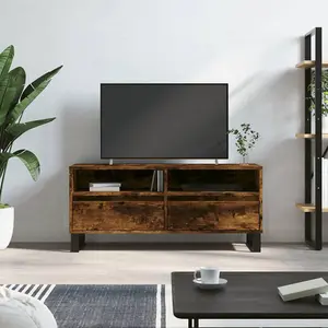 Berkfield TV Cabinet Smoked Oak 100x34.5x44.5 cm Engineered Wood