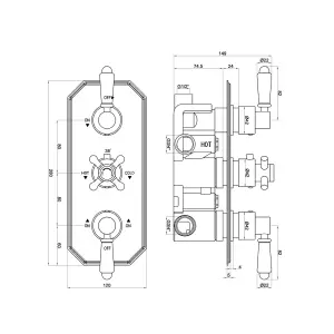 ENKI Regent English Gold Black Crosshead 3-Outlet Solid Brass Thermostatic Triple Shower Valve TSV042