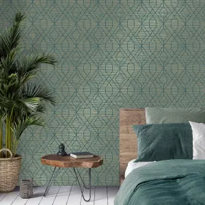 Crown Fusion Trellis Teal Wallpaper M1773