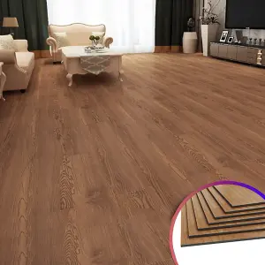 Set of 36 Walnut Effect Wood Grain Self Adhesive PVC Flooring Planks Waterproof Covering 5m²