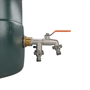 Water Butt Replacement Tap BRASS Metal Lever UK Bib Outlet Barb Quick Hosepipes Double lever tap + 2 Quick connectors