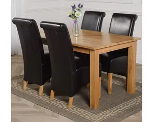 Oslo 150 x 90 cm Medium Oak Dining Table and 4 Chairs Dining Set with Montana Black Leather Chairs