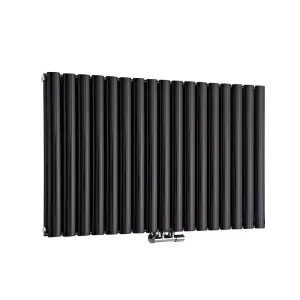 Nes Home 1020 x 600 mm Side Connection Horizontal Designer Radiator Side Connection Black Double Oval Tube