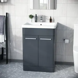 Nes Home Afern 600mm Vanity Unit Cabinet and Wash Basin Anthracite