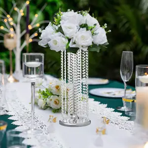 Silver Crystal Flowers Stand Tall Vase Wedding Table Centerpiece 600 x 200 mm