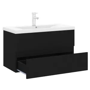 Berkfield Sink Cabinet with Built-in Basin Black Engineered Wood