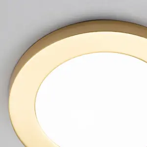 Litecraft Darly Satin Brass 1 Lamp Modern Bathroom 12W LED Flush Ceiling Light