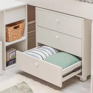 Cabin Single Mid Sleeper Bed Drawers Desk Bookshelf & Ladders with Pocket Sprung Mattress