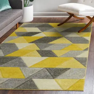 Portland Yellow & Grey Geometric Small Rug, (L)150cm x (W)80cm