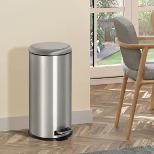 HOMCOM Foot Pedal Bin Stainless Steel Metal Waste Rubbish Lid Kitchen Garbage