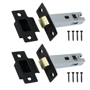 AFIT Mortice Tubular Door Latch Quality Bolt Through Type With Smart Keep 2.5" - Matt Black - Pack of 2