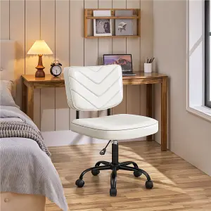 Yaheetech Faux Leather Armless Office Chair with Wheels - White