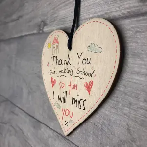 Red Ocean Teacher Leaving Nursery School Thank You Gift Wooden Hanging Heart Sign End of Term Plaque Present