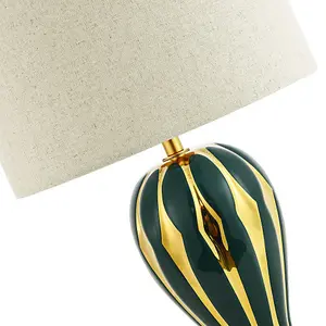 Traditional Glossy Navy Forest Green and Polished Gold Ceramic Table Lamp Base