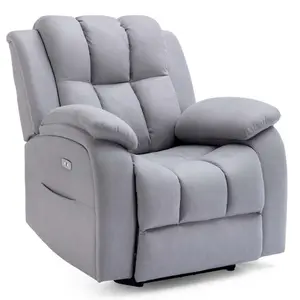 Electric Powered Recliner Chair With USB Charger And Pocket Storage In Leather-Look Grey Technology Fabric