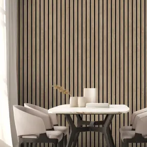 Muriva Ugepa Wooden Slats Panelling 3D Wood Panel Stripe Taupe Black Wallpaper