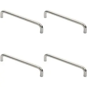 4x Round D Bar Pull Handle 319 x 19mm 300mm Fixing Centres Bright Steel