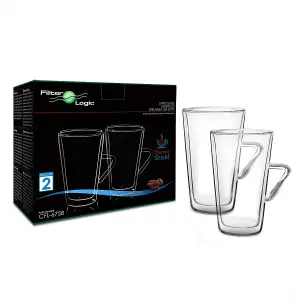 Double Wall Latte Glasses with Handle (Twin Pack) - CFL-675B ThermoShield by FilterLogic