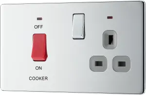 BG FPC70G Nexus Screwless Flat-Plate Switched Socket Cooker Unit Polished Chrome Grey Insert 45A