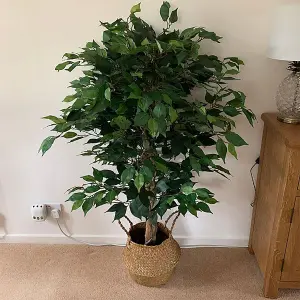 90cm Artificial Ficus Tree / Plant - Silver Metal Planter