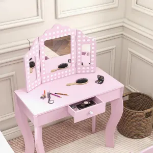 AIYAPLAY Kids Dressing Table Set Make up w/ Stool, Drawer, for Playroom