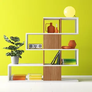 Karlin Geometric Bookcase Bookshelf Shelving Unit White/Teak